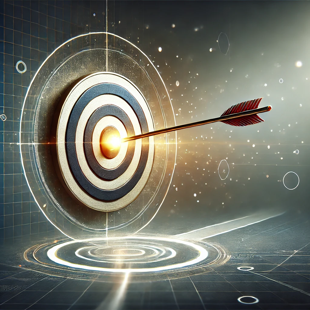 A target with an arrow hitting the bullseye, symbolizing the effectiveness of goal setting in providing focus and direction.