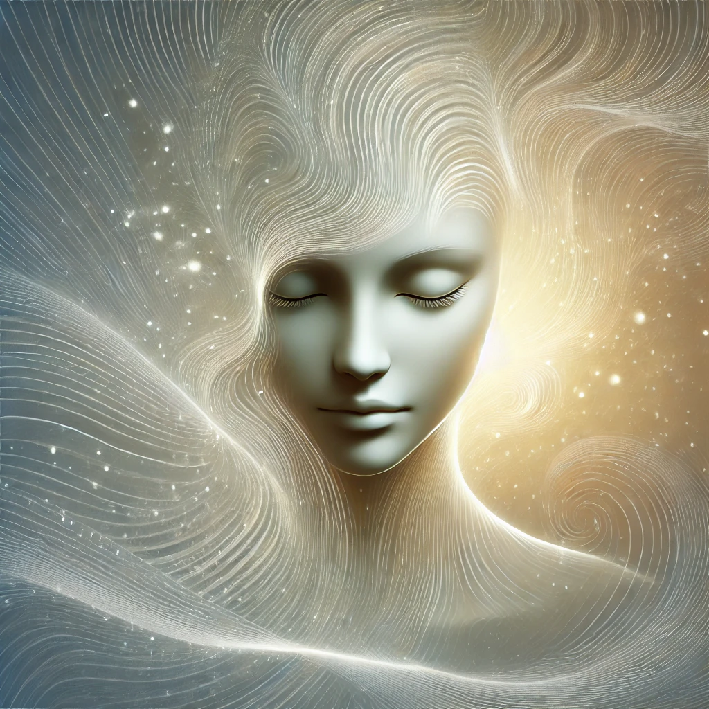 A serene figure with closed eyes, surrounded by soft, flowing light that symbolizes intuition and inner guidance.